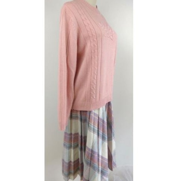 Vintage 90s Pale Pink Sweater Knit Roses Beads M - Picture 4 of 8